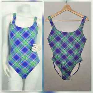 Vintage Gitano 1980s 1990s Cotton Blend Plaid One Piece Swimsuit